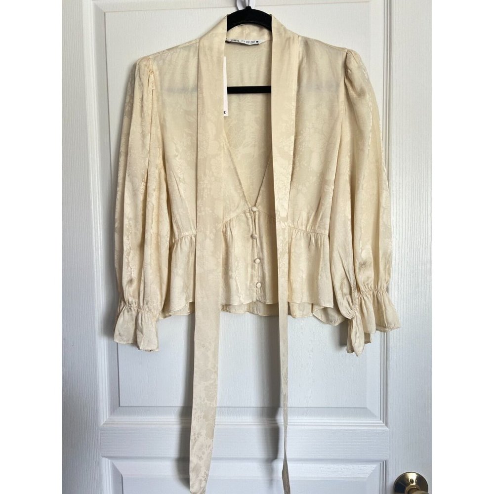 Zara XL Women's Louisee Blouse Cropped Cream